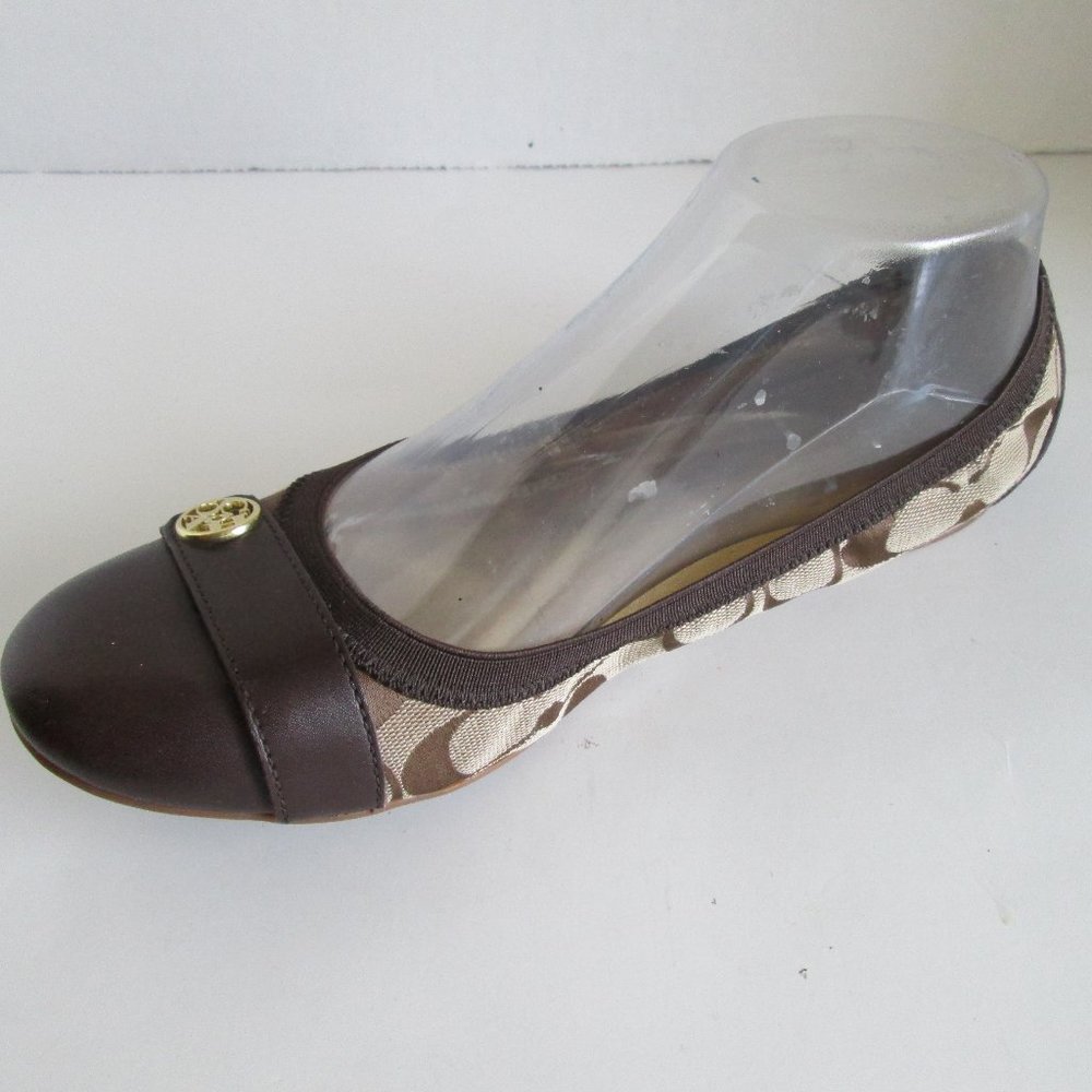Coach Ballerina Flats Canvas & Leather Logo Like New